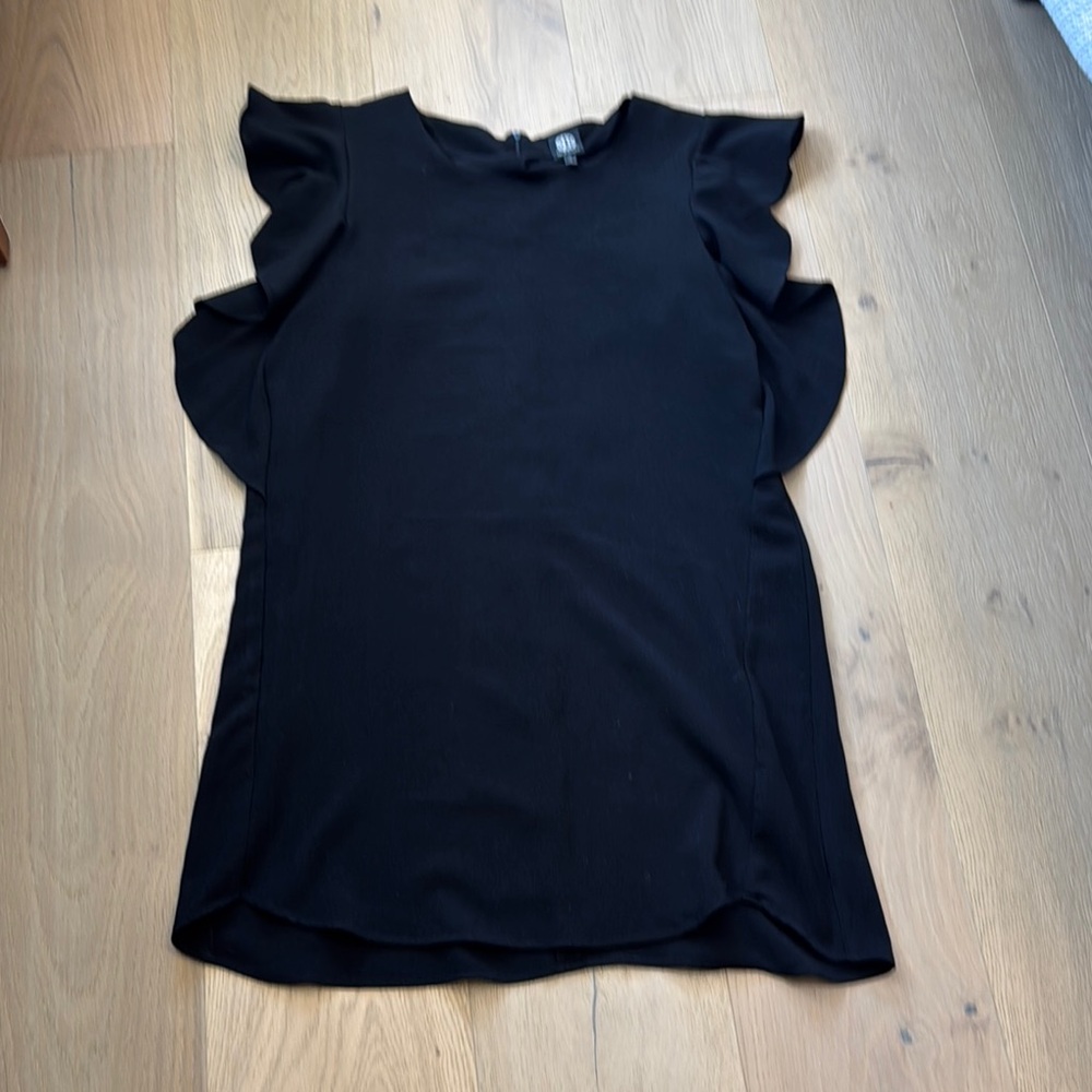 Bobeau Black Flutter Sleeve Ruffled Midi Dress
